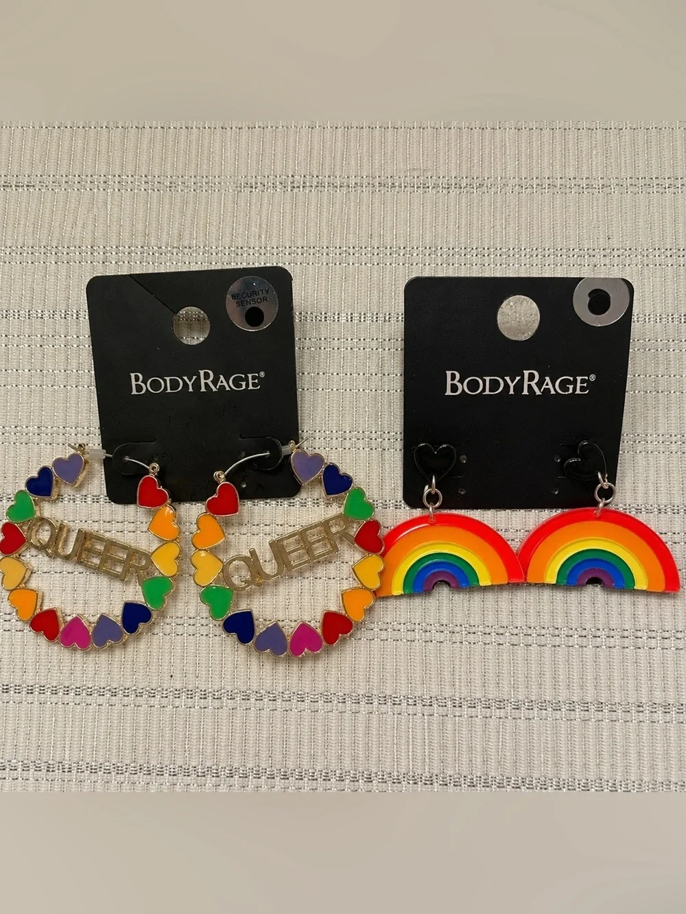 NWT Spencer's Body Rage Pride Earrings Bundle - Rainbow & Queer Heart 2-Pair Set